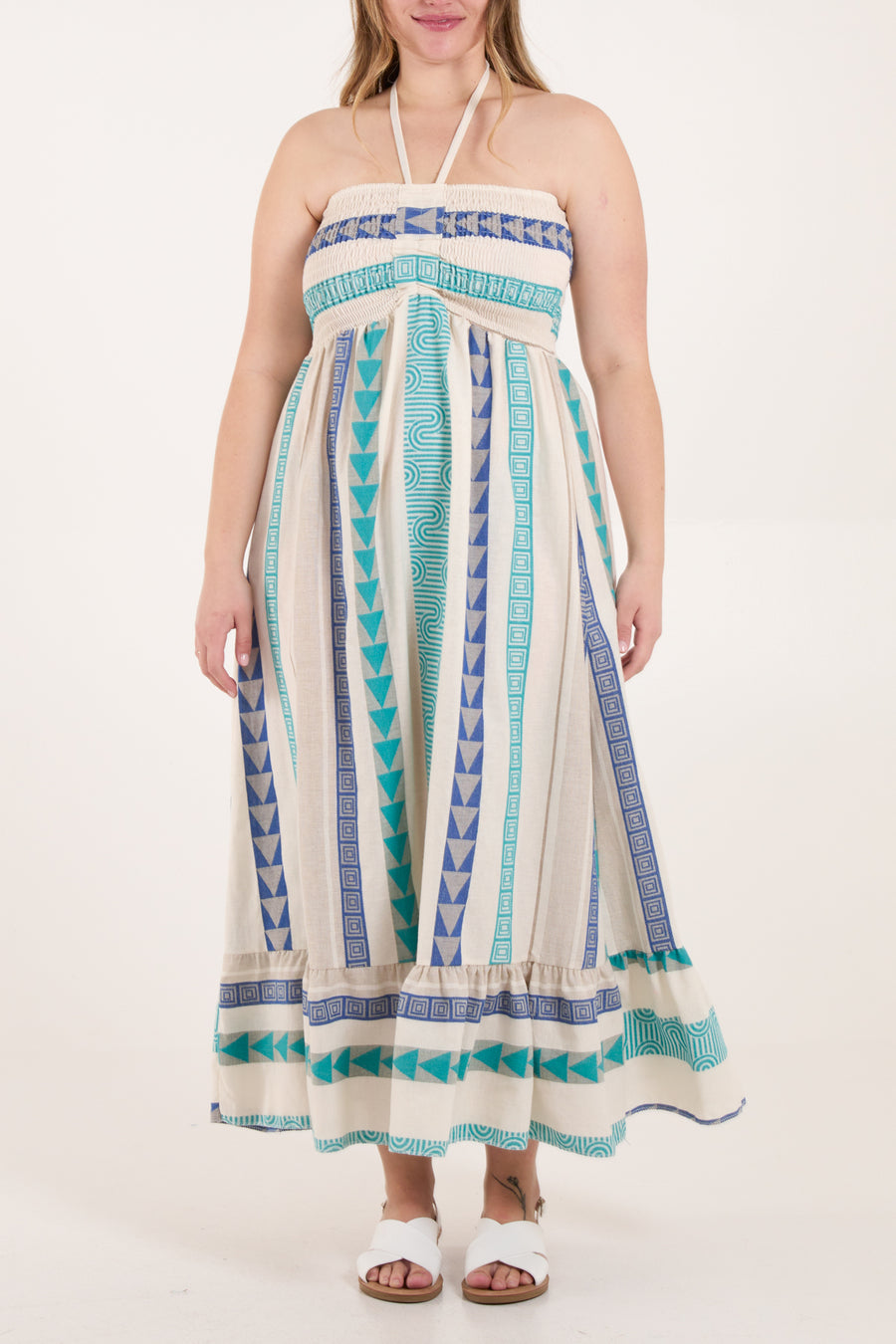 Liel Designs Geometric Strapless Smock Maxi Dress