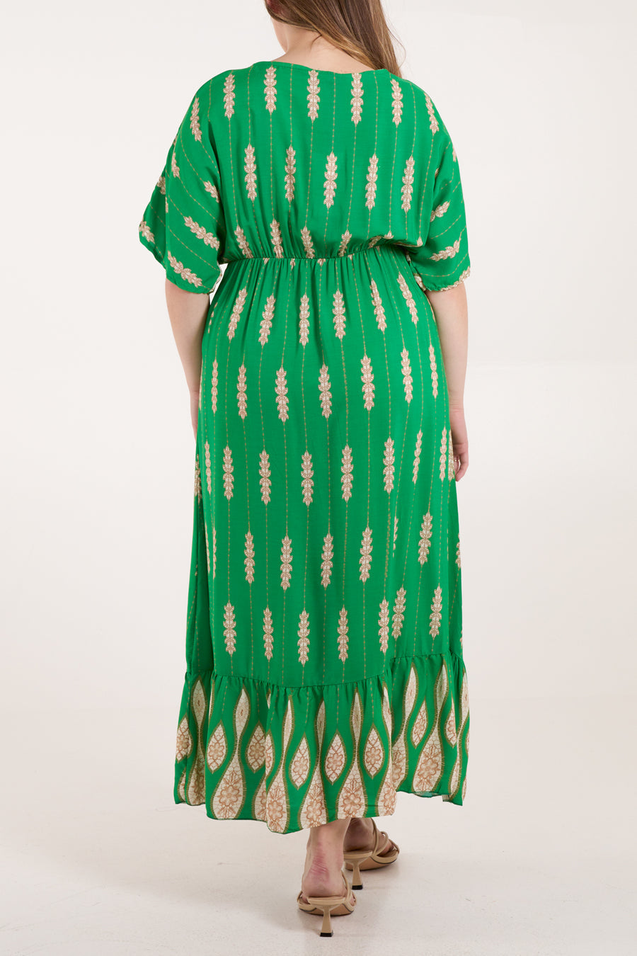 Liel Designs Women's Tassels Striped Leaf Print Maxi Dress