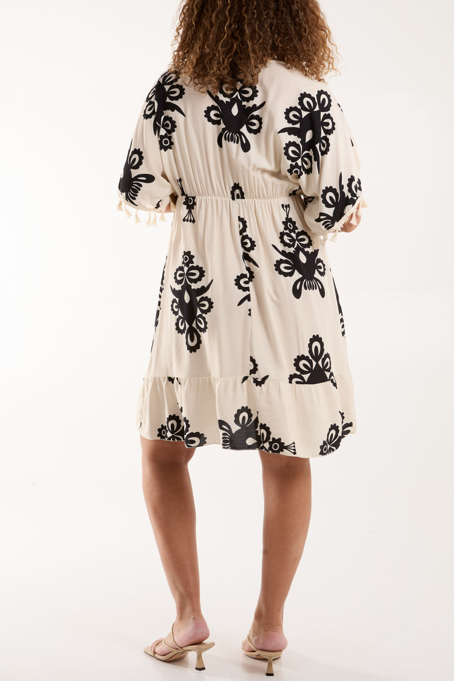 Liel Designs Embellished Neckline Tassels Knee Length Dress