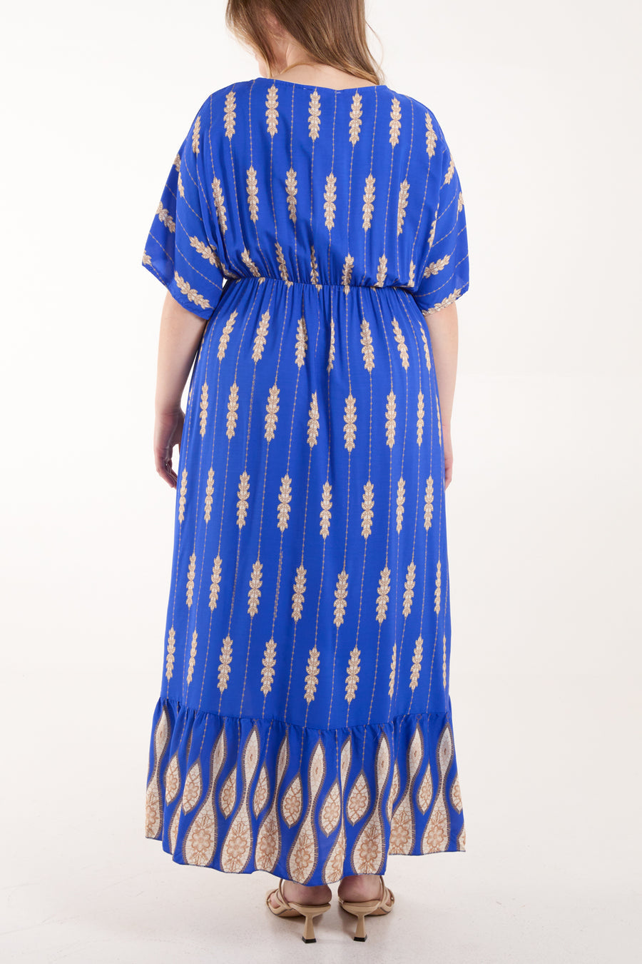 Liel Designs Women's Tassels Striped Leaf Print Maxi Dress