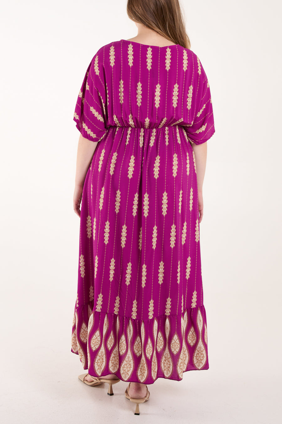 Liel Designs Women's Tassels Striped Leaf Print Maxi Dress