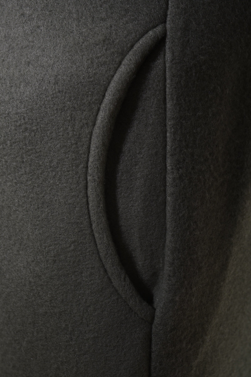 "Open front grey long coat jacket with folded sleeves, perfect for layering and adding effortless elegance to any outfit."