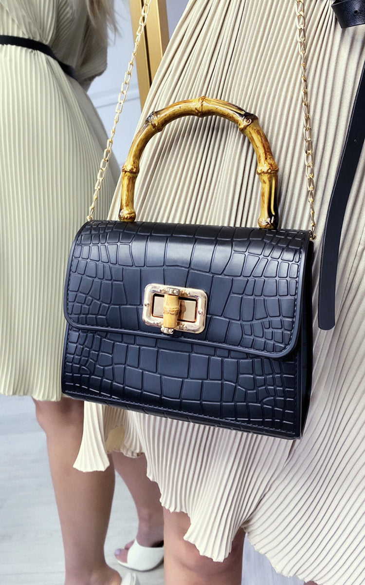 Croc Print Wooden Handle Bag