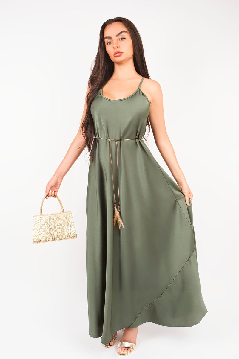 Strappy Maxi Dress with Feather Tie Waist