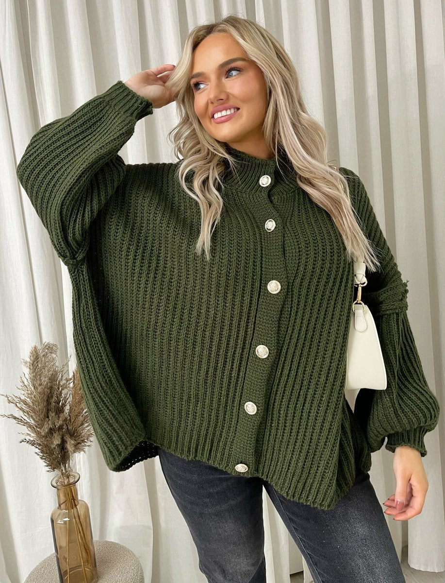 "Oversized green chunky knitted top with a relaxed fit, crafted from premium knit fabric for a cozy and stylish look."