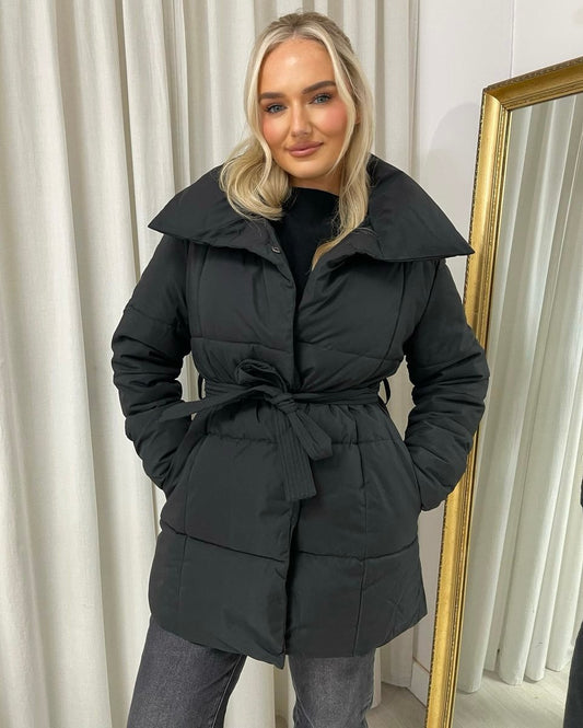 Warm Padded Puffer Belted Winter Jacket