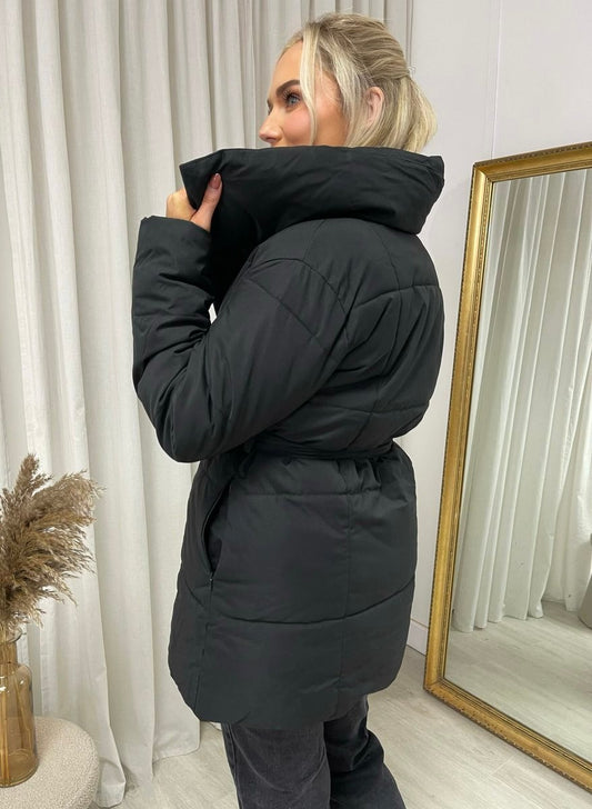 Warm Padded Puffer Belted Winter Jacket