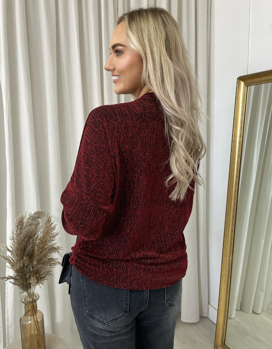 "Front Zip Detail Glitz Top with a shimmering finish, featuring a sleek zip design for a stylish and versatile look."
