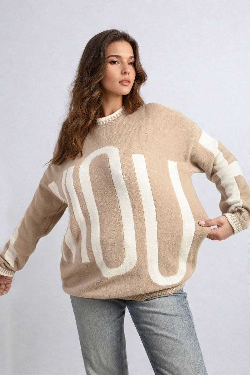 Amour Graphic Long Sleeve Knitted Jumper - Stylish & Comfy
