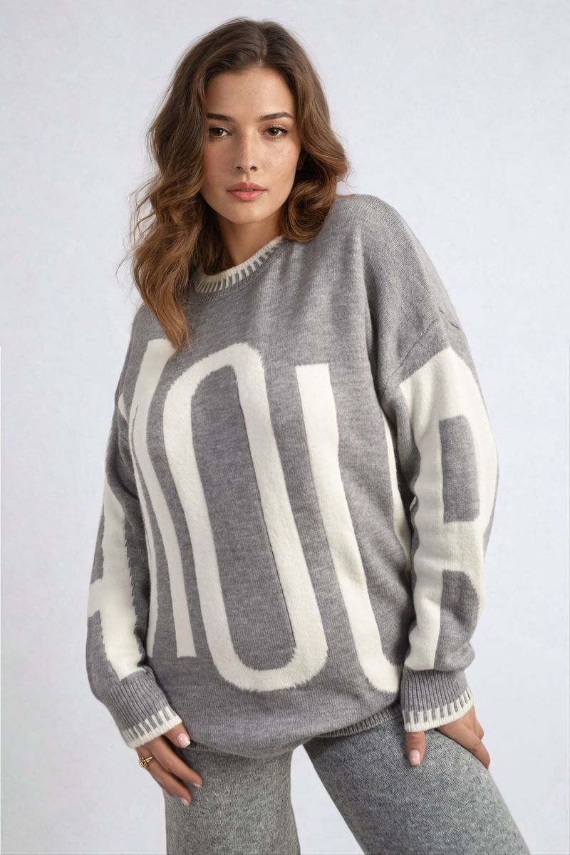 Amour Graphic Long Sleeve Knitted Jumper - Stylish & Comfy