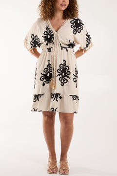 Liel Designs Embellished Neckline Tassels Knee Length Dress