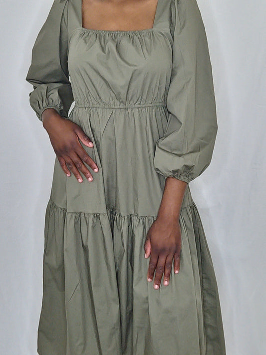 Elasticated Sleeve Midi-Dress
