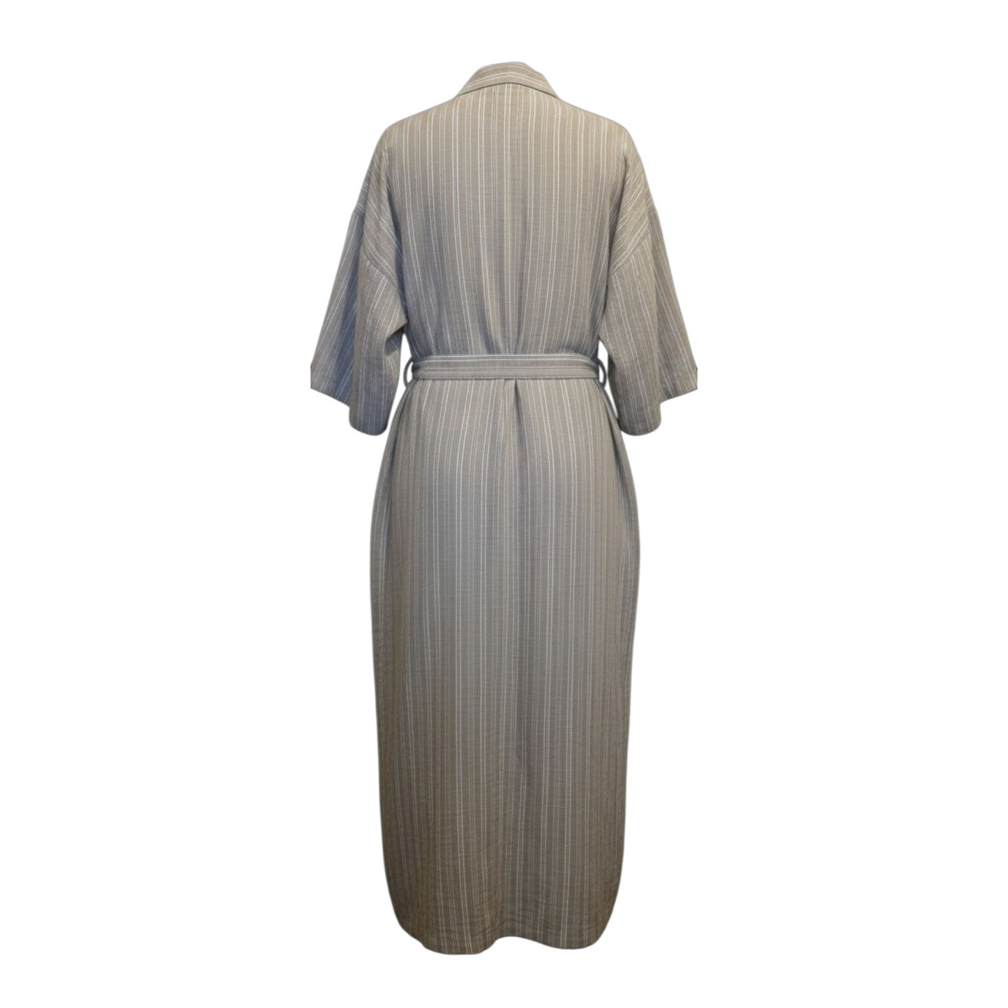 Women's Khaki Pinstripe Maxi Shirt Dress with Belt
