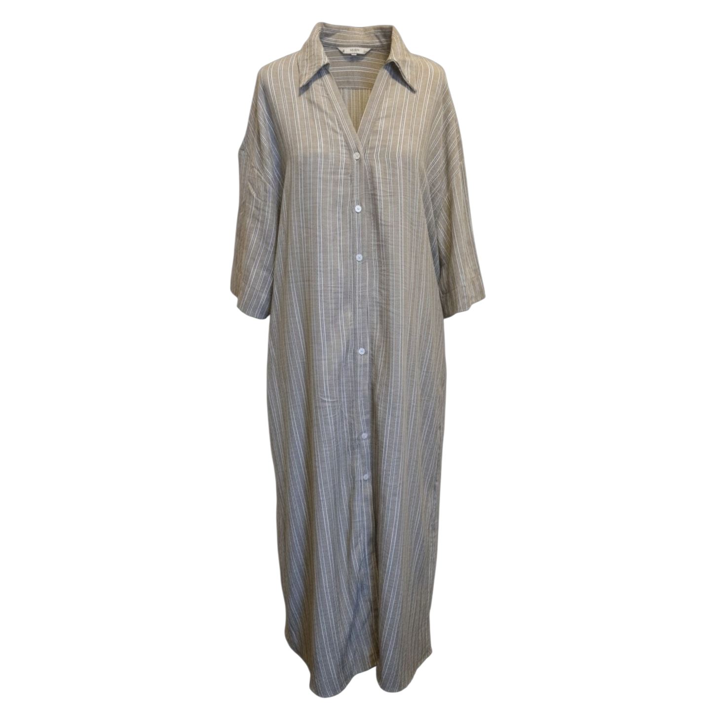 Women's Khaki Pinstripe Maxi Shirt Dress with Belt