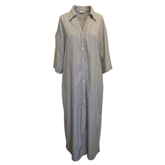Women's Khaki Pinstripe Maxi Shirt Dress with Belt