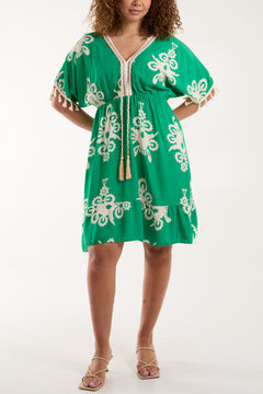 Liel Designs Embellished Neckline Tassels Knee Length Dress