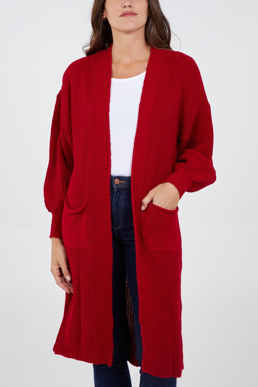 Lieldesigns women's Edge To Edge Knitted Long Balloon Sleeve Cardigan