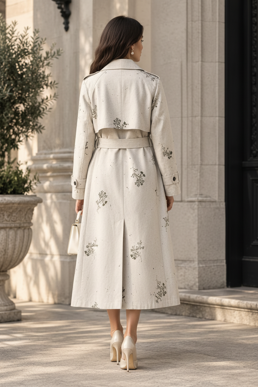 Back view of the exact embroidered trench coat