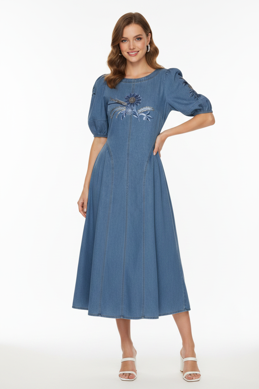 Blue Denim Dress Front - Model