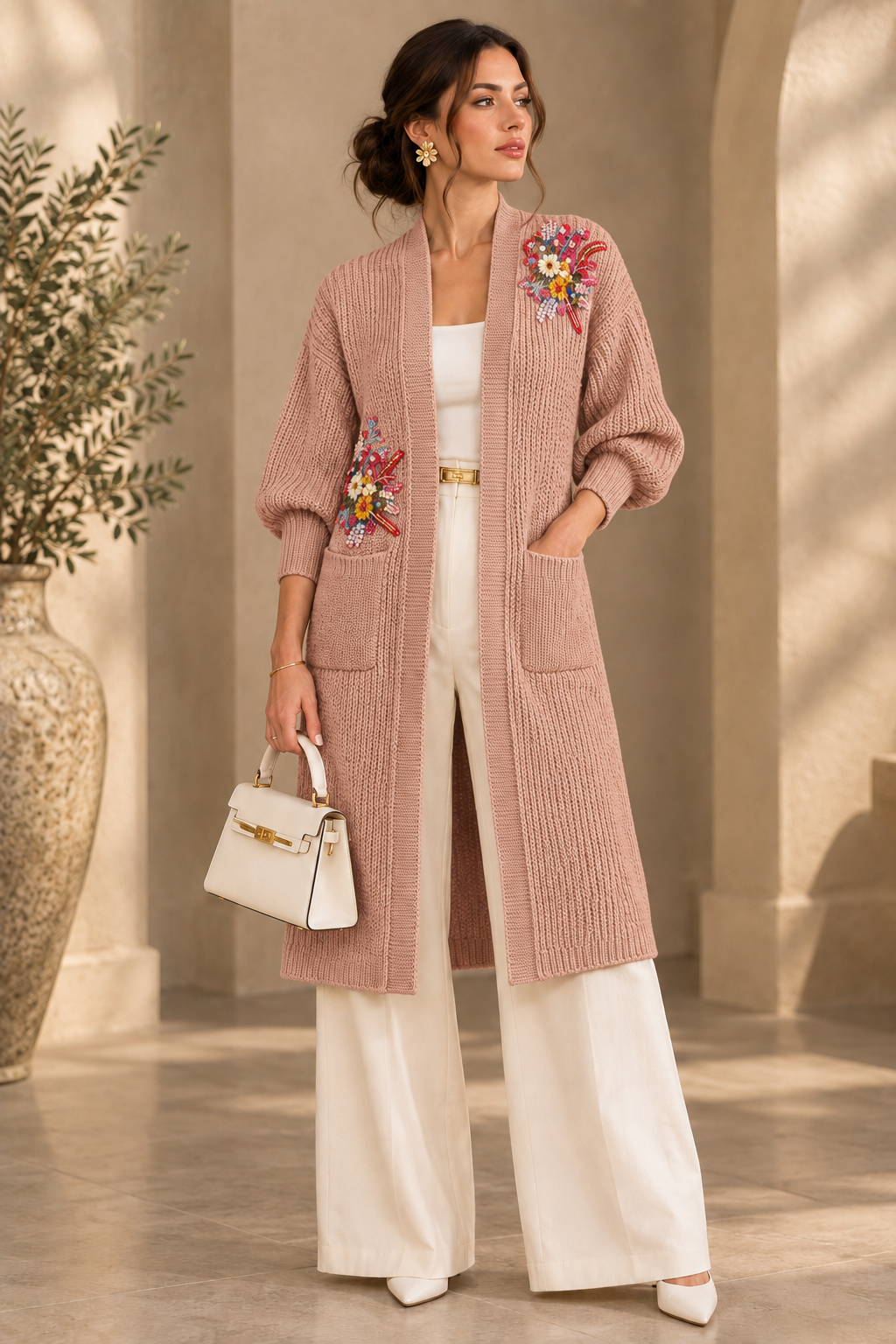 Blush pink floral cardigan