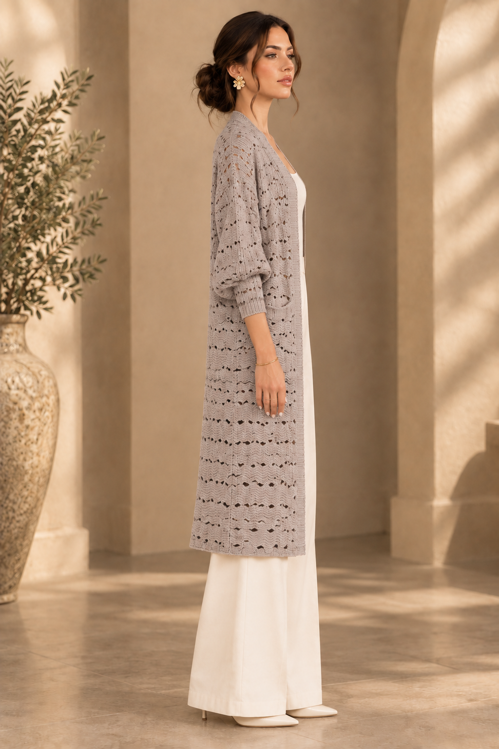 Grey cardigan side view