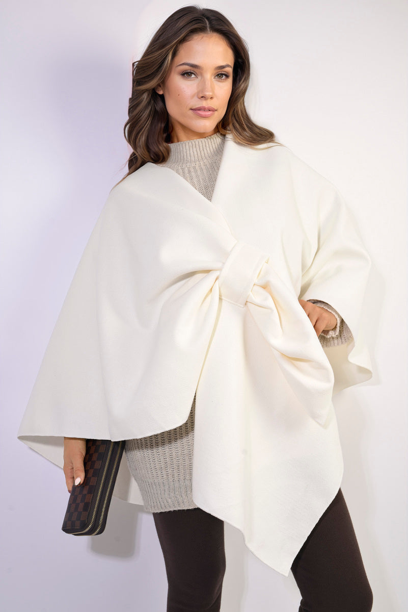 Solid Batwing Sleeve Crossover Cape Coat