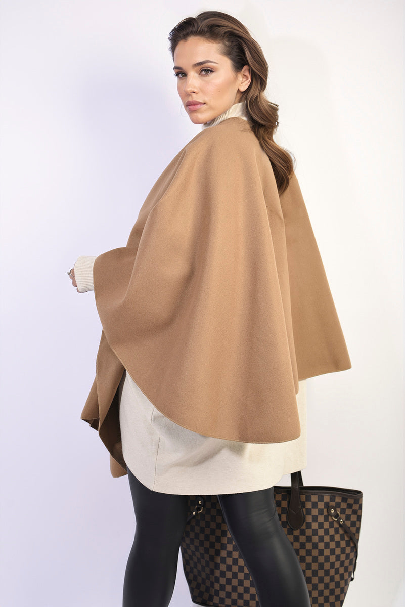 Solid Batwing Sleeve Crossover Cape Coat