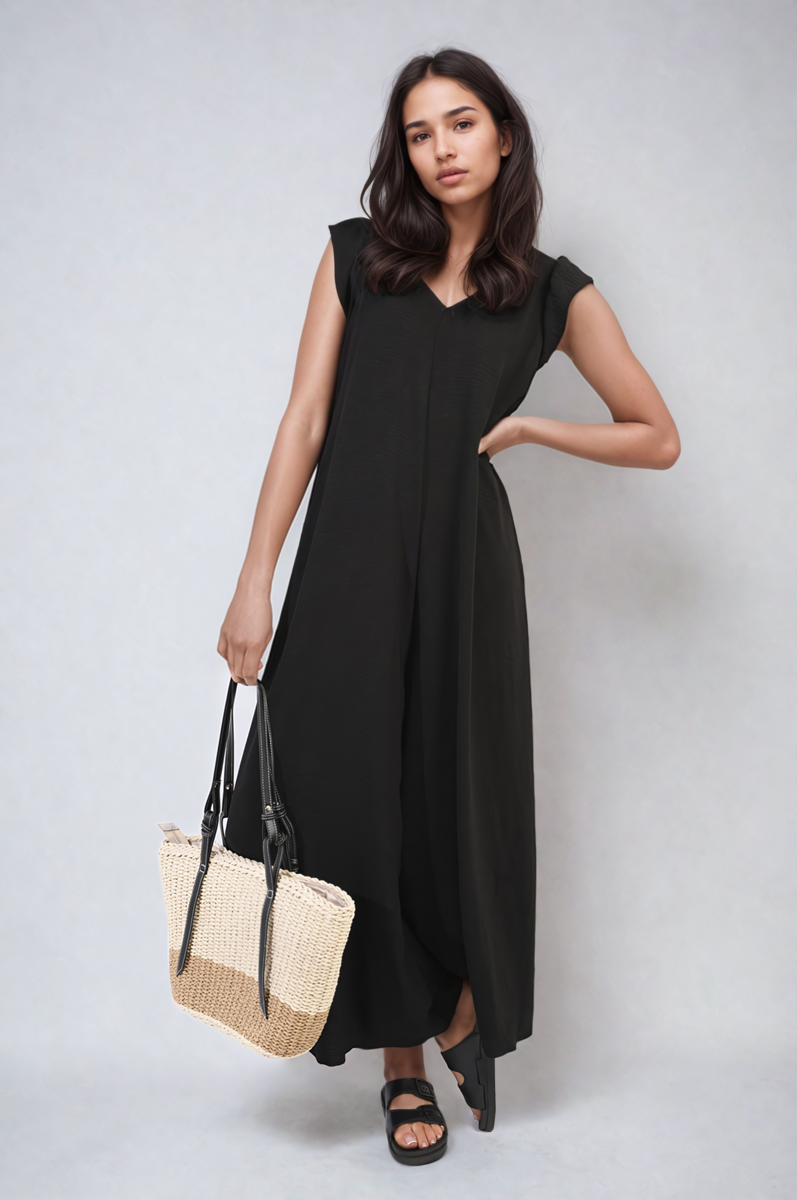 Ruffle Sleeve V-Neck Loose Waist Wide Leg Jumpsuit