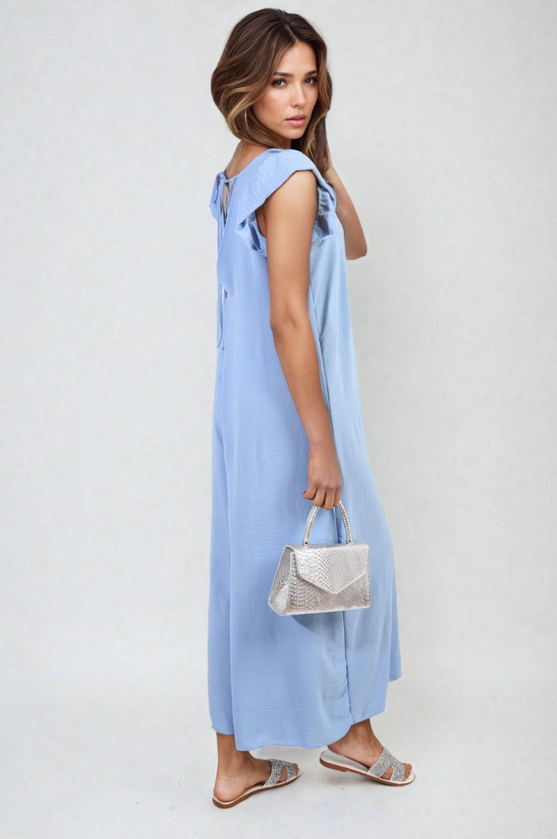 Ruffle Sleeve V-Neck Loose Waist Wide Leg Jumpsuit