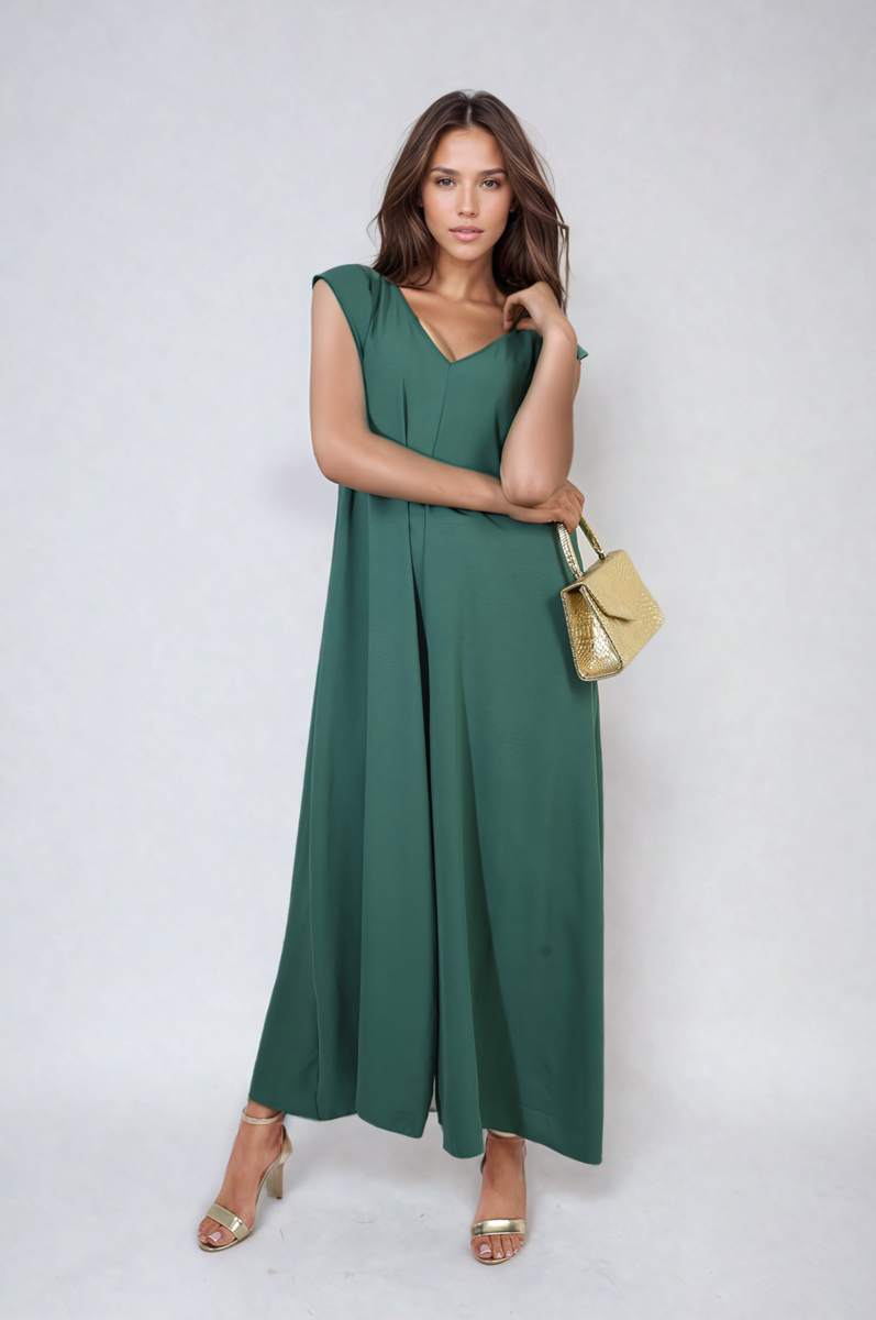 Ruffle Sleeve V-Neck Loose Waist Wide Leg Jumpsuit