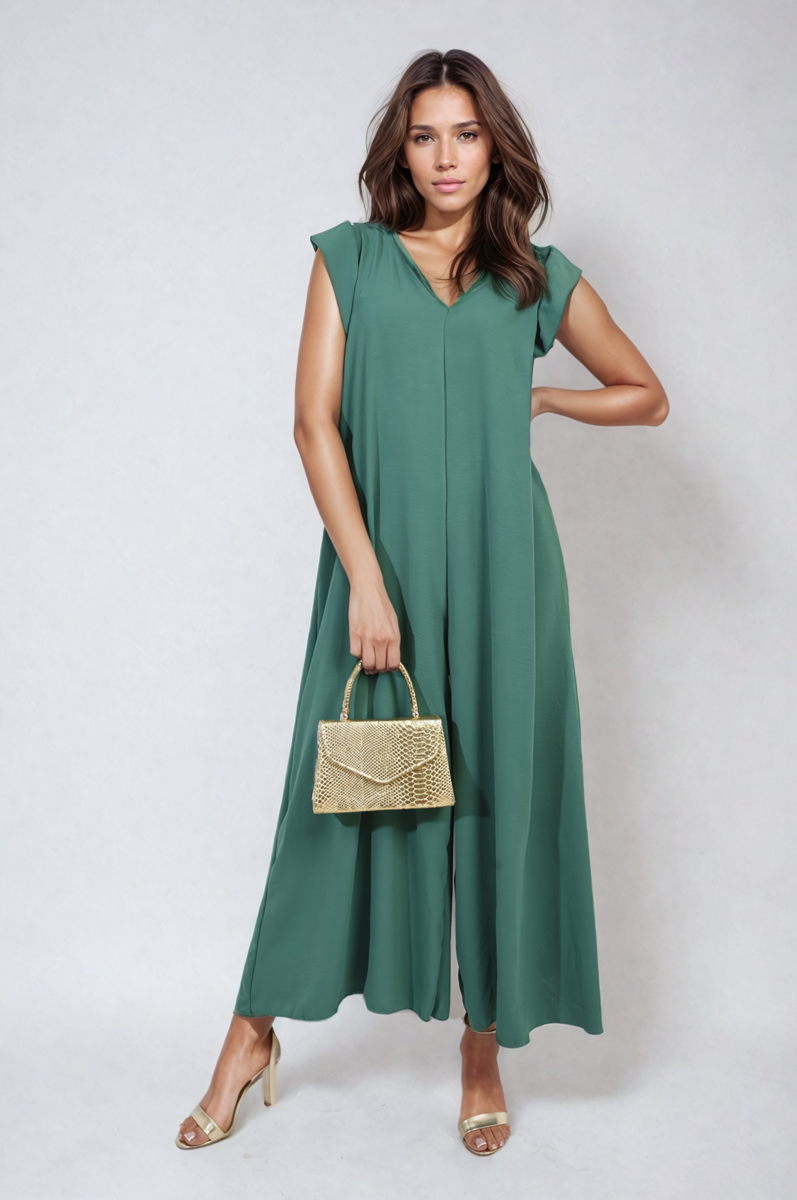 Ruffle Sleeve V-Neck Loose Waist Wide Leg Jumpsuit