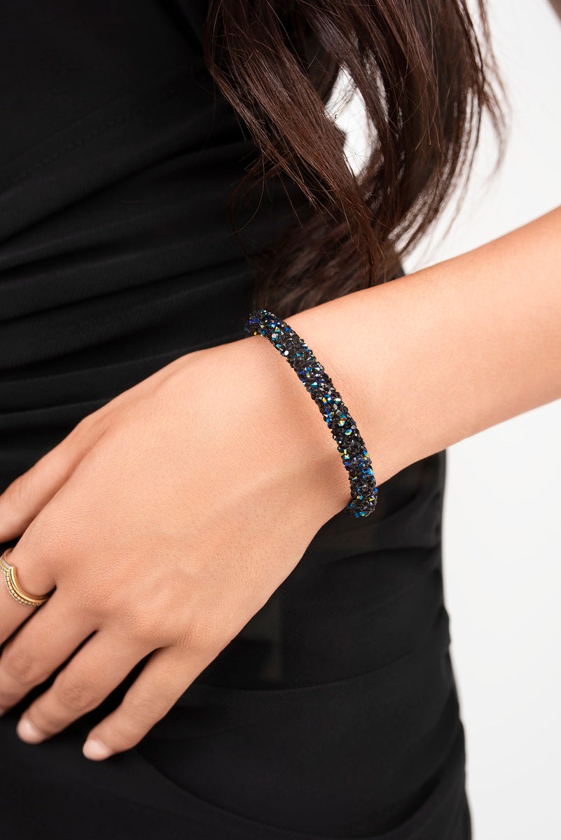 Crystal twist open-cuff bracelet with sky blue rhinestone stones and open cuff