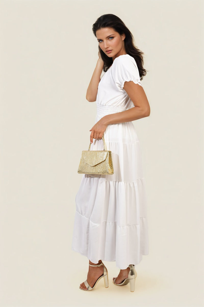 Smocked Waist Tiered Midi Dress - Flowy & Flattering