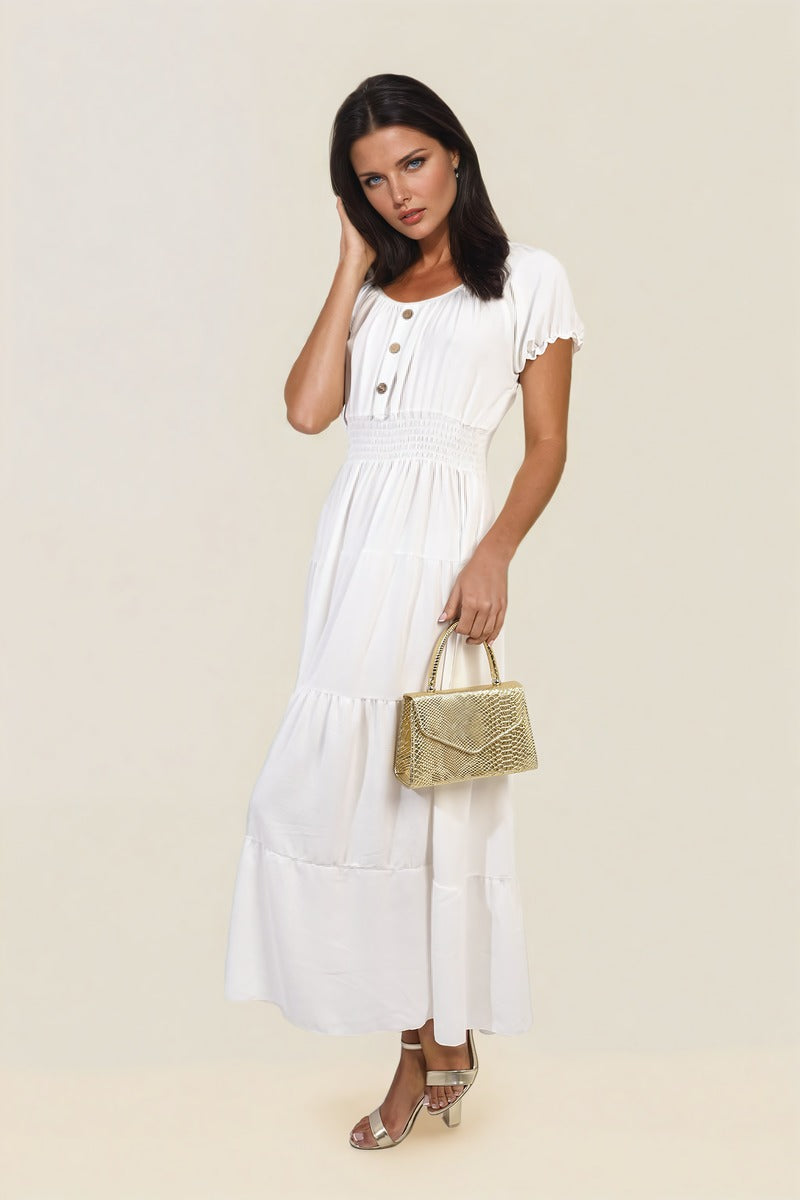 Smocked Waist Tiered Midi Dress - Flowy & Flattering