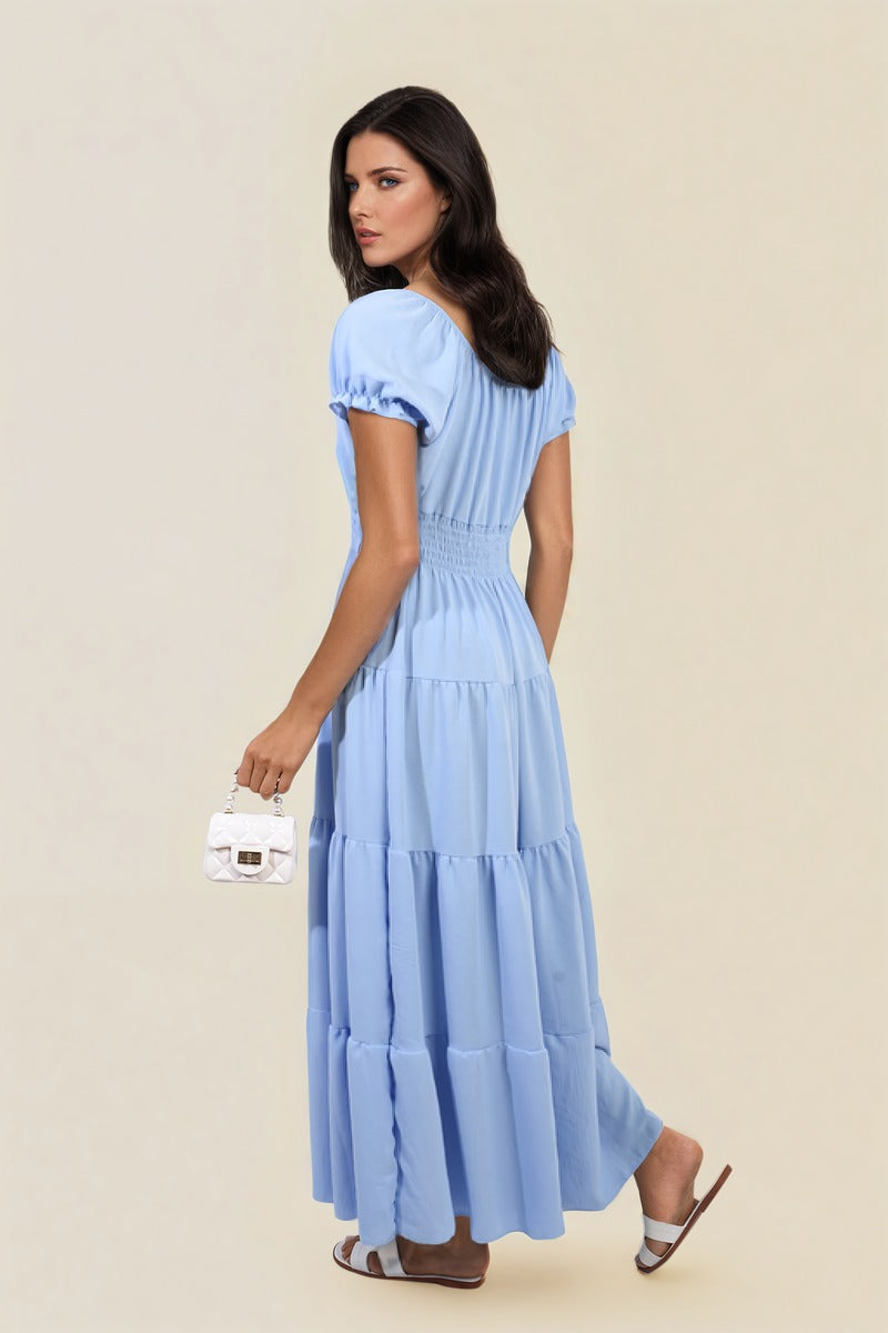 Smocked Waist Tiered Midi Dress - Flowy & Flattering