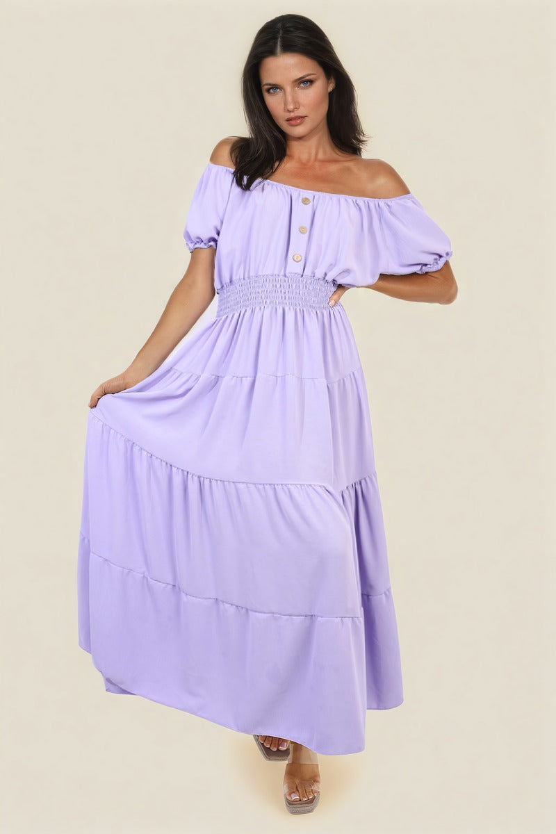 Smocked Waist Tiered Midi Dress