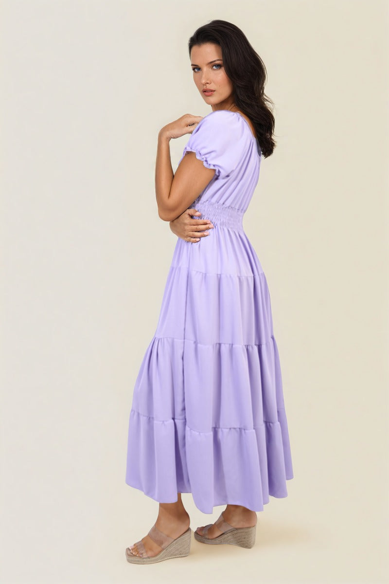 Smocked Waist Tiered Midi Dress - Flowy & Flattering