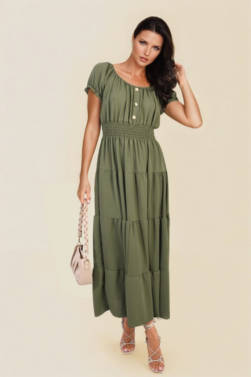 Smocked Waist Tiered Midi Dress - Flowy & Flattering
