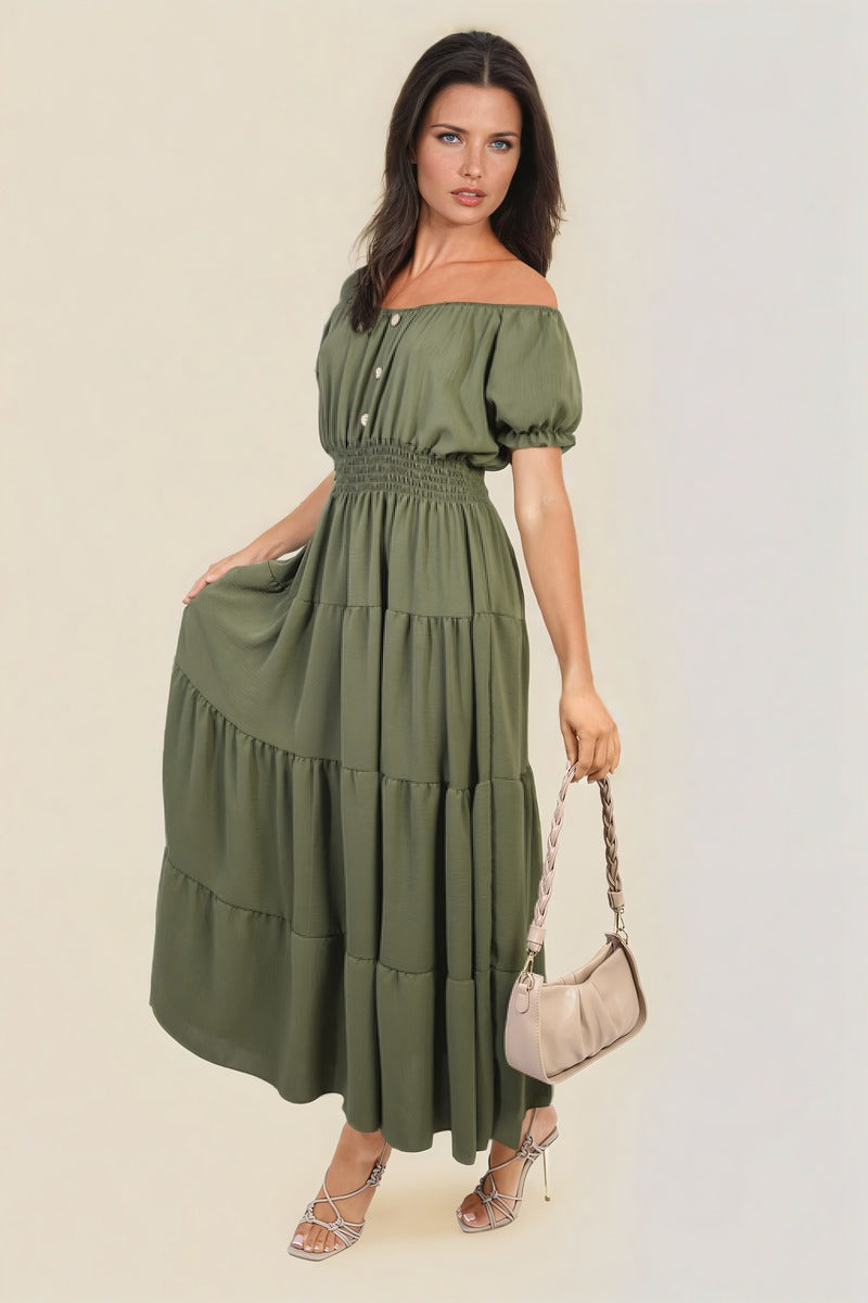 Smocked Waist Tiered Midi Dress - Flowy & Flattering