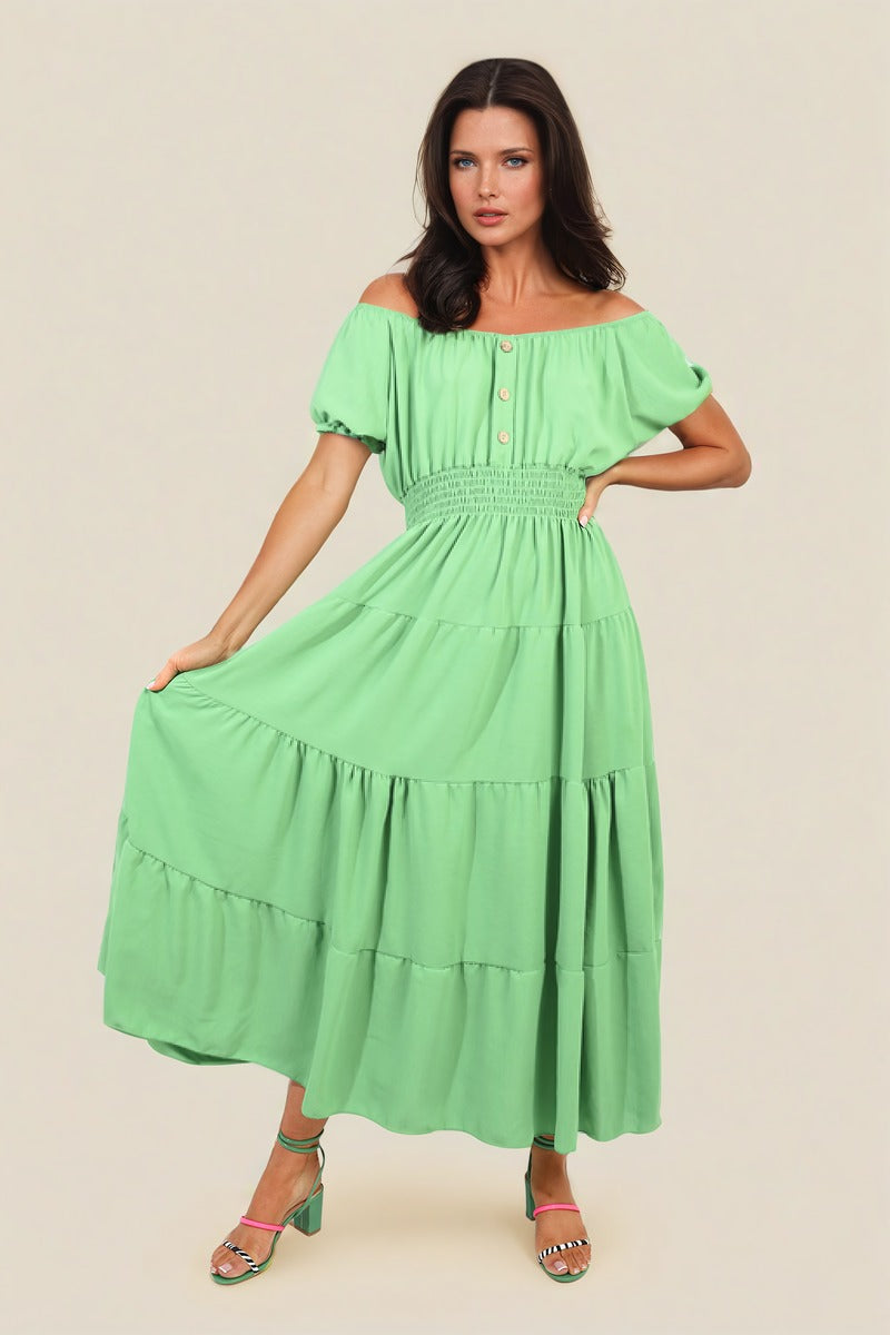 Smocked Waist Tiered Midi Dress - Flowy & Flattering