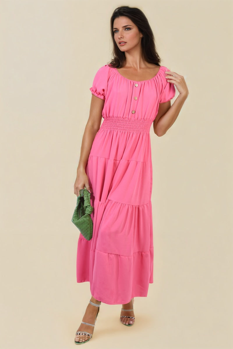 Smocked Waist Tiered Midi Dress - Flowy & Flattering