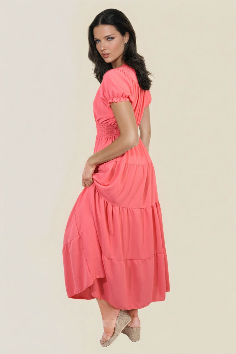 Smocked Waist Tiered Midi Dress - Flowy & Flattering