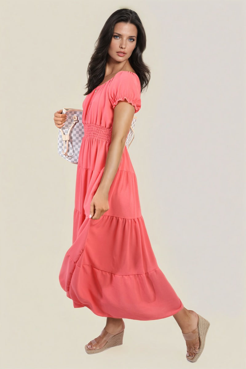 Smocked Waist Tiered Midi Dress - Flowy & Flattering