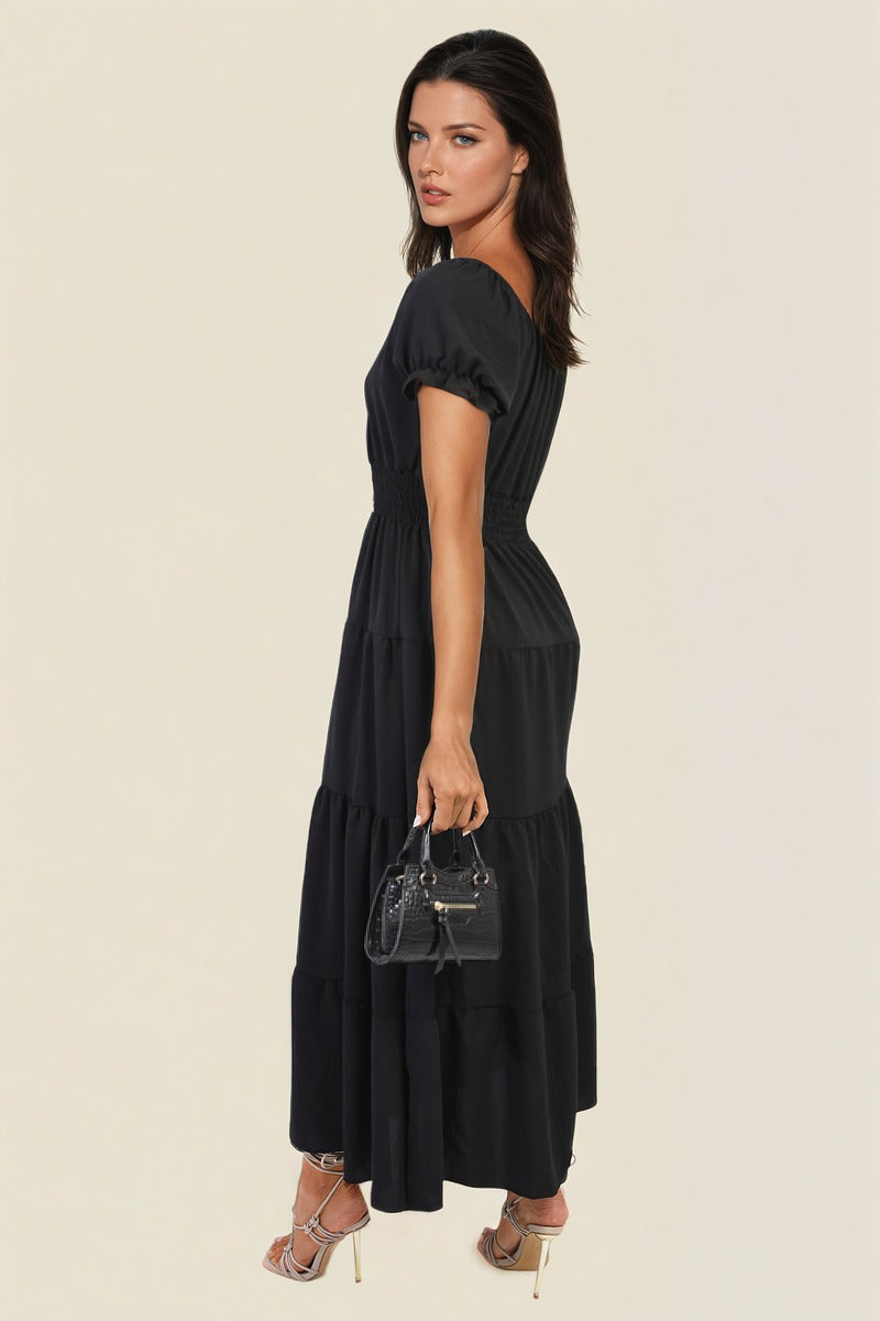Smocked Waist Tiered Midi Dress - Flowy & Flattering