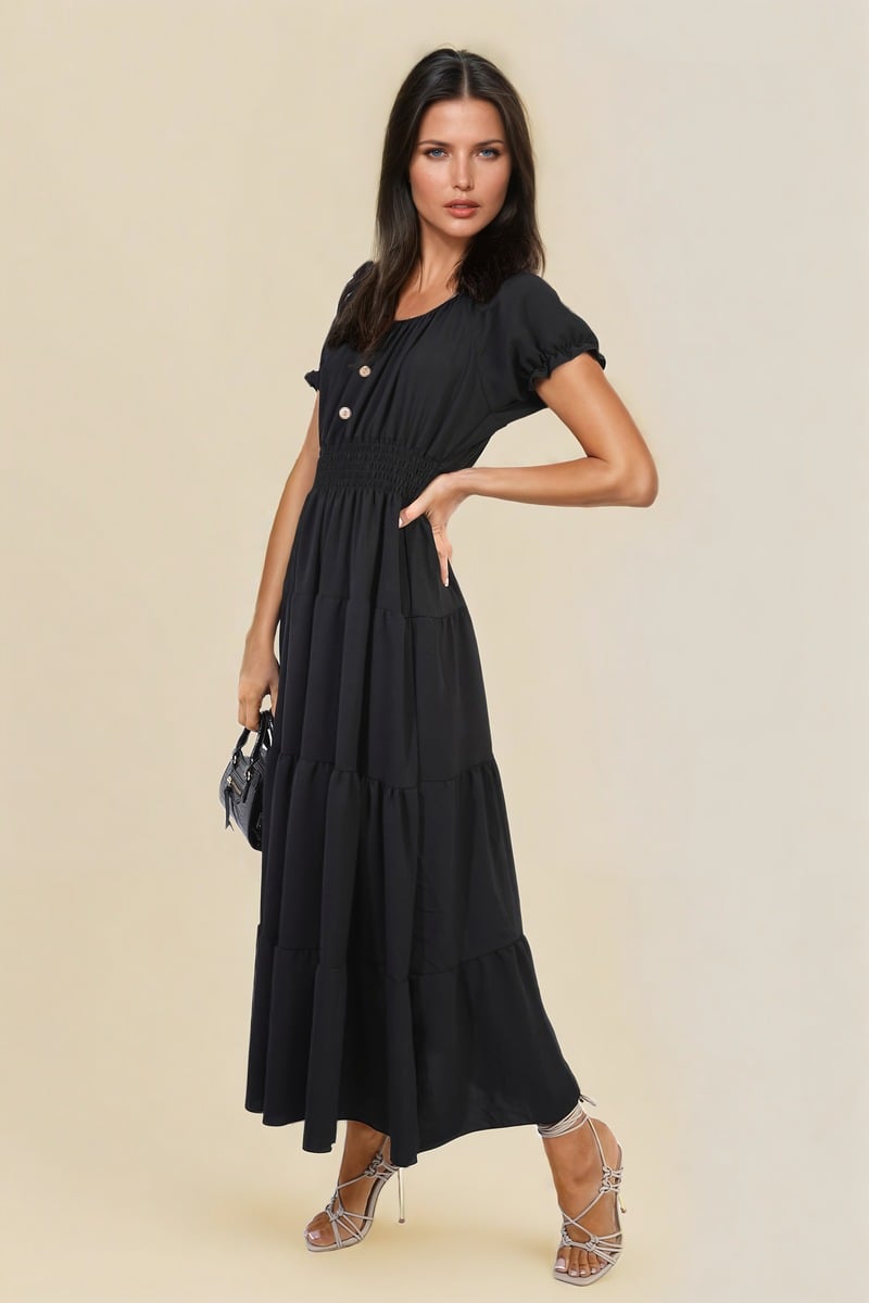 Smocked Waist Tiered Midi Dress - Flowy & Flattering