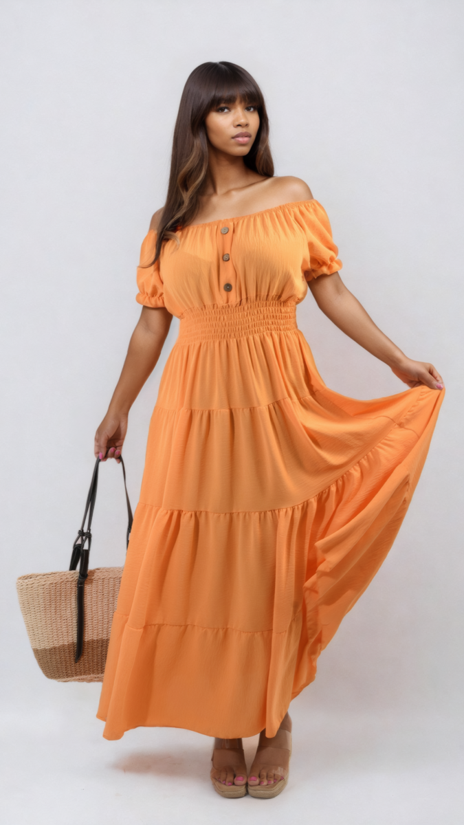 Smocked Waist Tiered Midi Dress - Flowy & Flattering