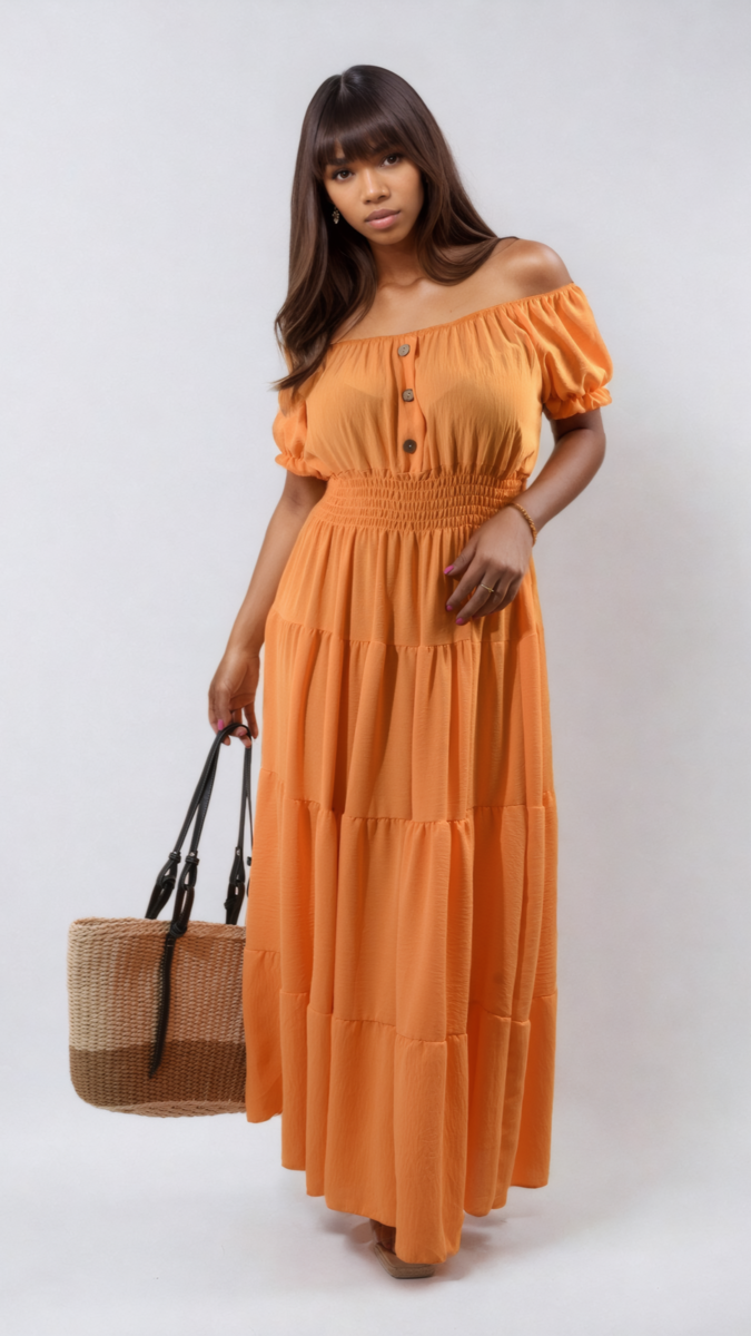 Smocked Waist Tiered Midi Dress - Flowy & Flattering