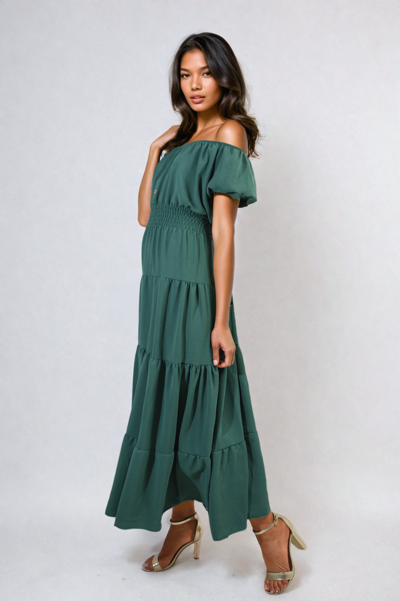 Smocked Waist Tiered Midi Dress - Flowy & Flattering