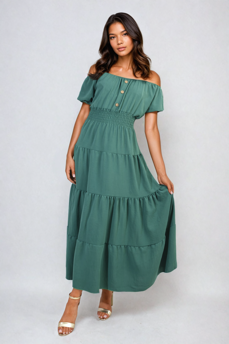 Smocked Waist Tiered Midi Dress - Flowy & Flattering