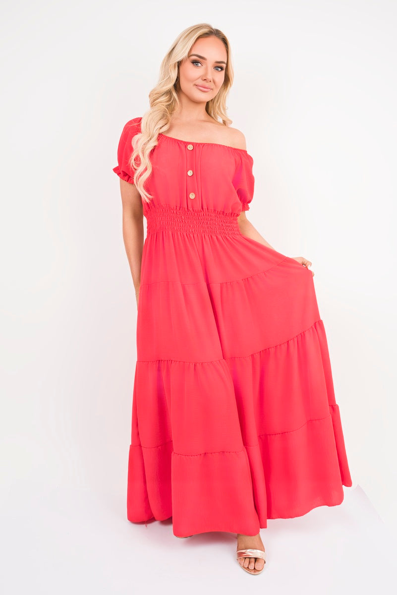 Smocked Waist Tiered Midi Dress - Flowy & Flattering